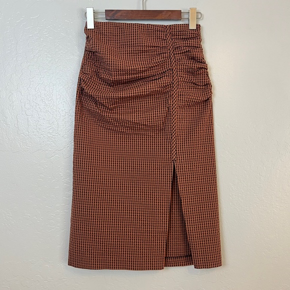 •RAILS• Luci Ruched Midi Skirt in Russet Gingham Size Small - Picture 2 of 12